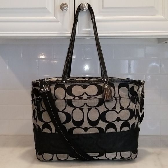 Coach Signature Stripe Jacquard Logo Diaper Bag Tote - Picture 1 of 15